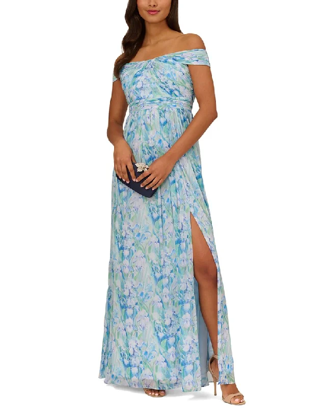 Adrianna Papell Soft Off The Shoulder Maxi Dress Comfortable Pleated Maxi Dress