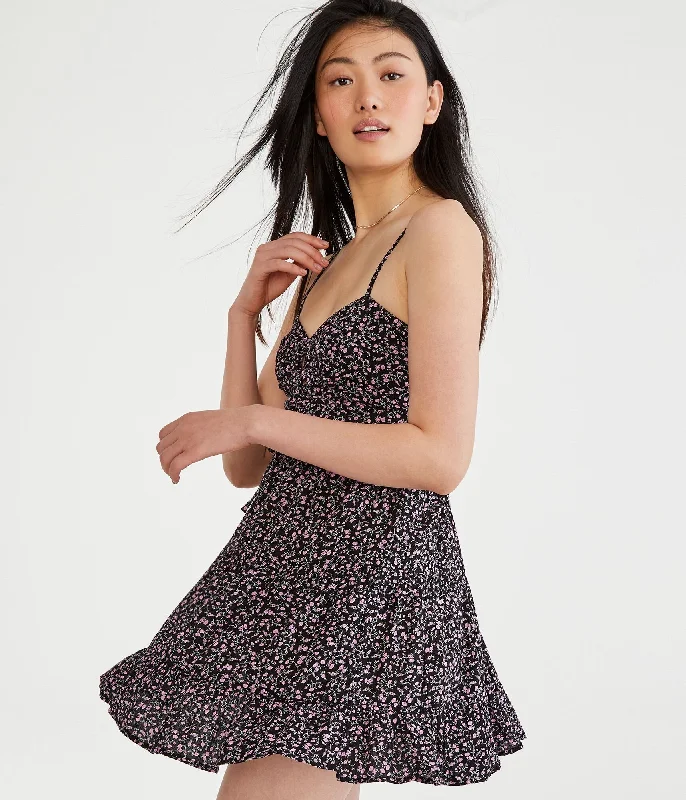 Aeropostale Floral Sweetheart Double-Cinch Mini Dress Comfortable Wrap Mini Dress