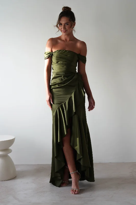 Amaretta Soft Satin Maxi Dress | Olive