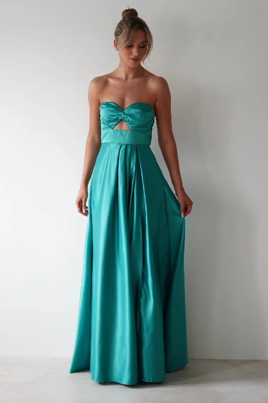 Ava Strapless Maxi Dress | Green Elegant Maxi Dress with Lace