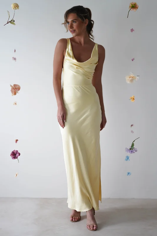 Misha Soft Satin Maxi Dress | Butter Yellow