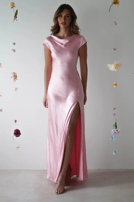 Ramona Soft Satin Maxi Dress | Pink Stylish Empire Waist Maxi Dress