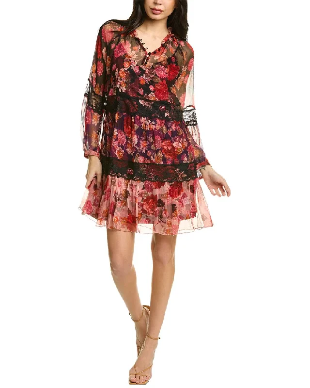 Johnny Was Natasha Silk Mini Dress Classic Floral Mini Dress