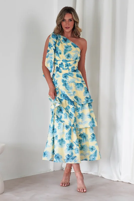 Kirsten Floral Maxi Dress| Yellow/Blue Comfortable Fit-and-Flare Maxi Dress