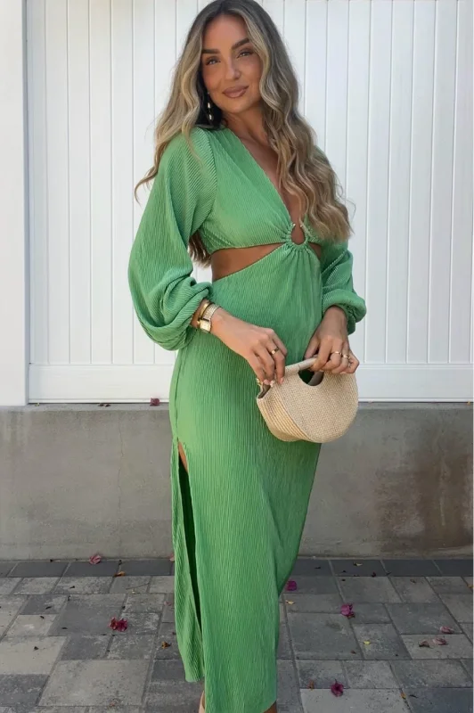 Lennon Ribbed Cut Out Maxi Dress| Green Comfortable Cotton Maxi Dress