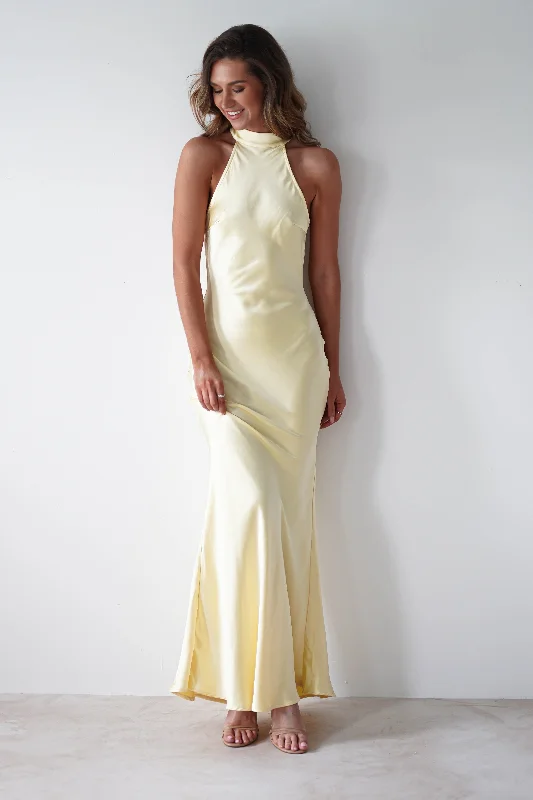 Natalia Soft Satin Maxi Dress | Lemon Elegant Lace Maxi Dress