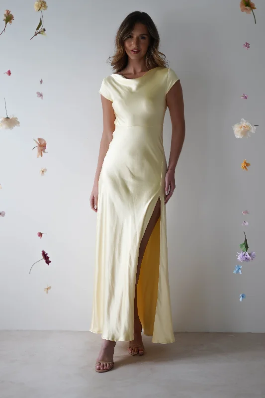 Ramona Soft Satin Maxi Dress | Yellow Trendy Ruffled Maxi Dress