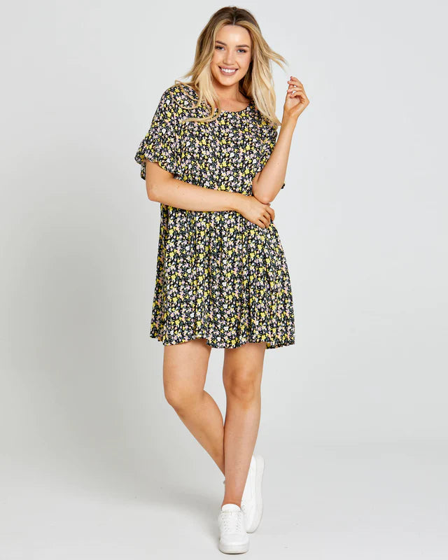 SASS SLOANE MINI DRESS BLACK FLORAL DITSY