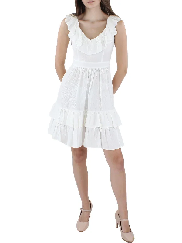 Womens A-Line Ruffle Mini Dress Chic Sleeveless Mini Dress