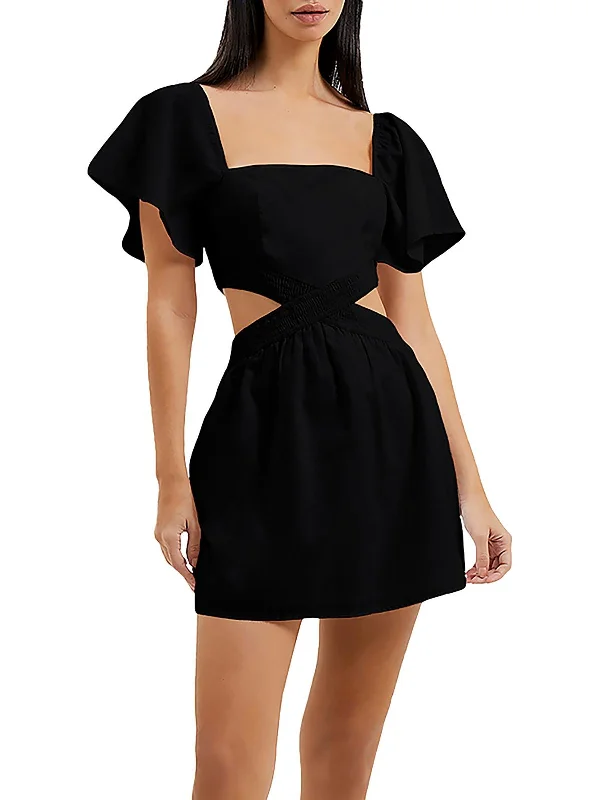 Womens Cut-Out Short Mini Dress Classic Black Mini Dress