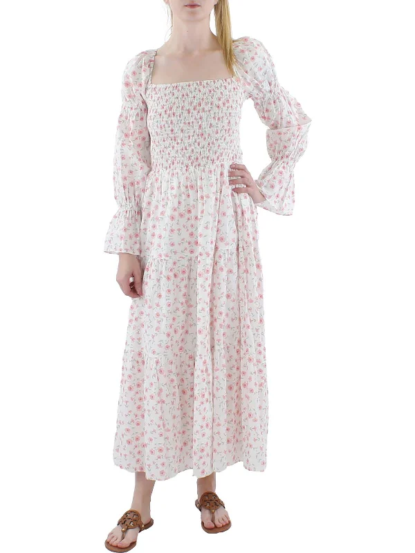 Womens Floral Print Puff Sleeve Maxi Dress Classic Solid Maxi Dress