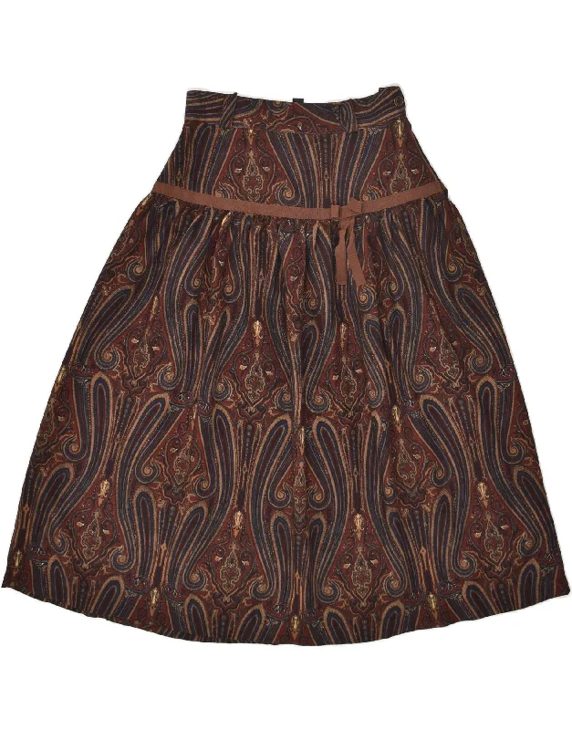 SUPERIOR Womens A-Line Skirt IT 44 Medium W28  Brown Paisley Wool