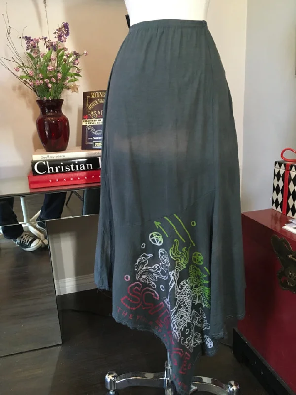 The People of the Labyrinths Olive Green Stretch Cotton Skirt 2400-483-31120