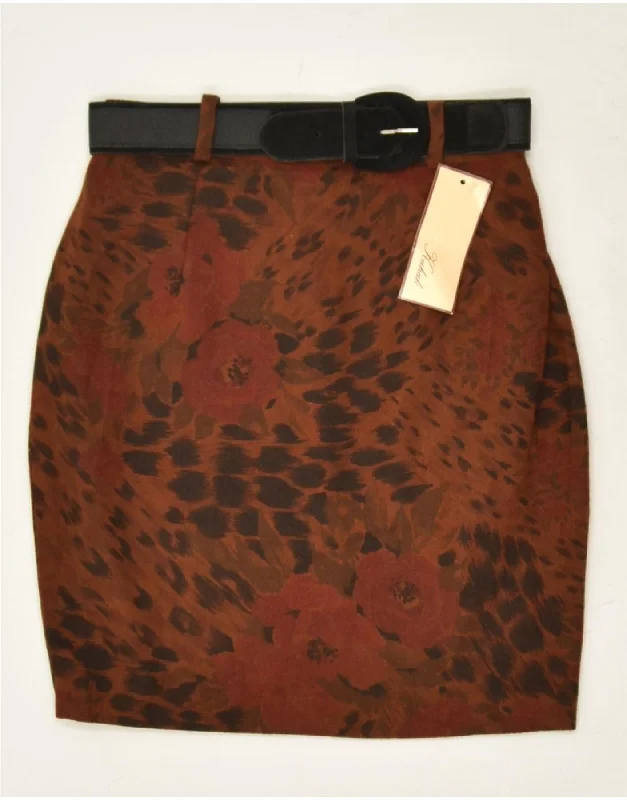 VINTAGE Womens Bubble Skirt IT 42 Medium W26  Brown Floral Viscose