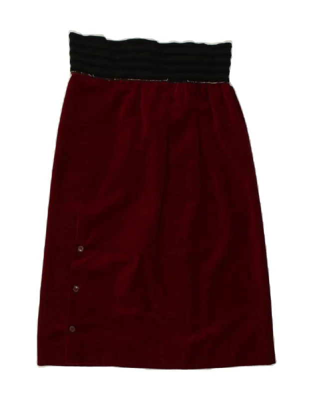 VINTAGE Womens High Waist Midi Skirt W28 Medium Burgundy