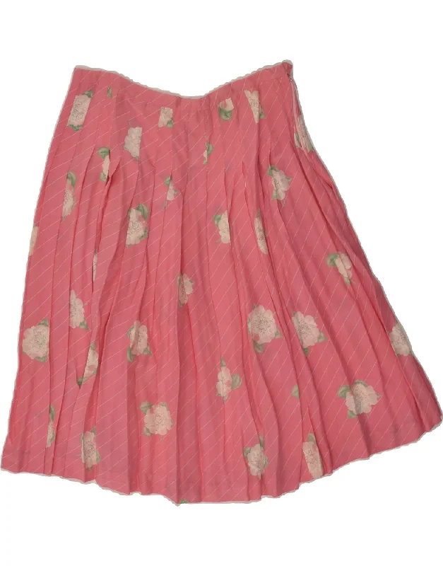 VINTAGE Womens Knife Pleated Skirt W30 Medium Pink Floral