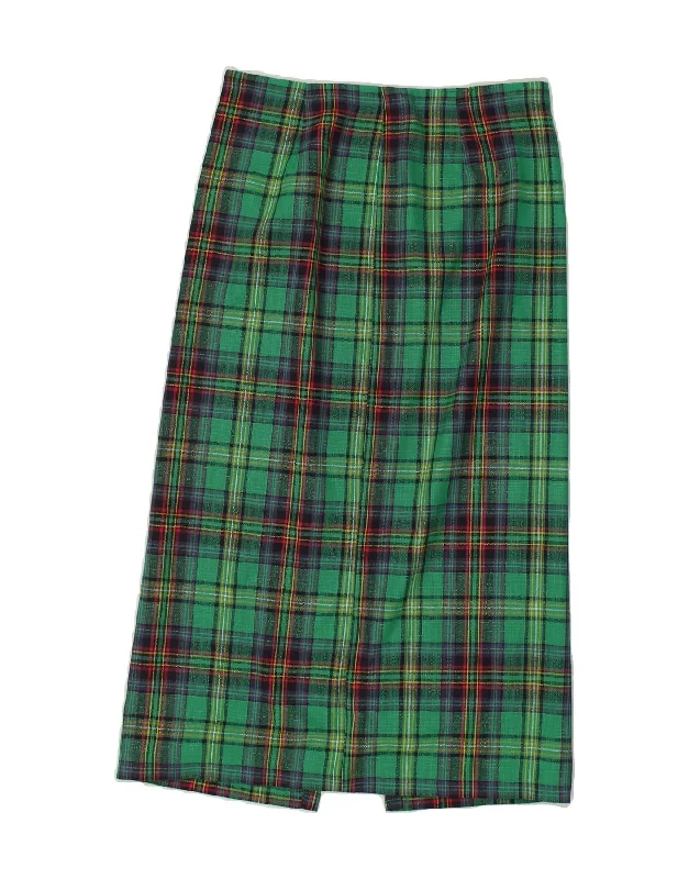 VINTAGE Womens Maxi Skirt W25 XS Green Check