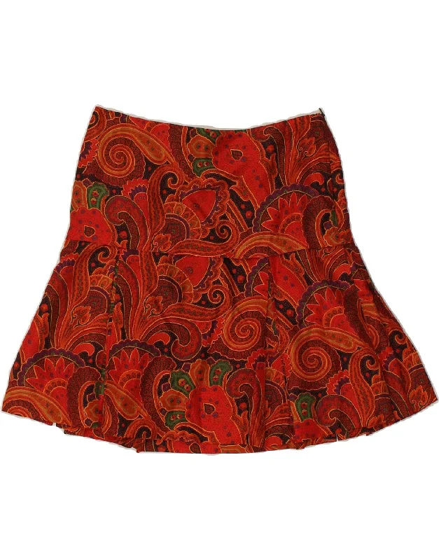 VINTAGE Womens Mini Skirt IT 40 Small W30 Red Paisley Silk