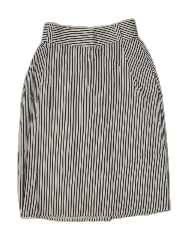 VINTAGE Womens Straight Skirt US 10 Large W22 Grey Pinstripe Cotton