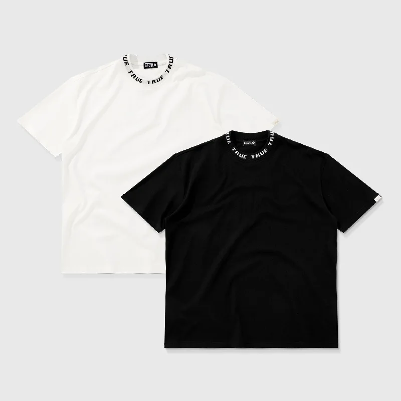 Knit Collar Oversized Tees - Ivory and Black