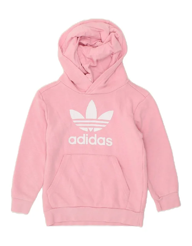 ADIDAS Girls Graphic Hoodie Jumper 6-7 Years Pink Cotton