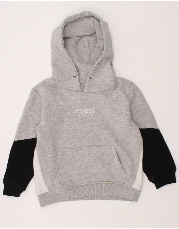 GUESS Boys Hoodie Jumper 2-3 Years Grey Colourblock Cotton