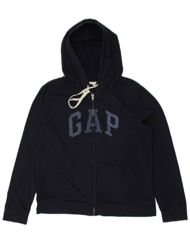 GAP Womens Graphic Zip Hoodie Sweater UK 14 Medium Navy Blue Cotton