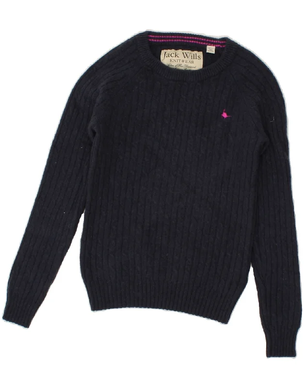 JACK WILLS Womens Boat Neck Jumper Sweater UK 8 Small Navy Blue Lambswool