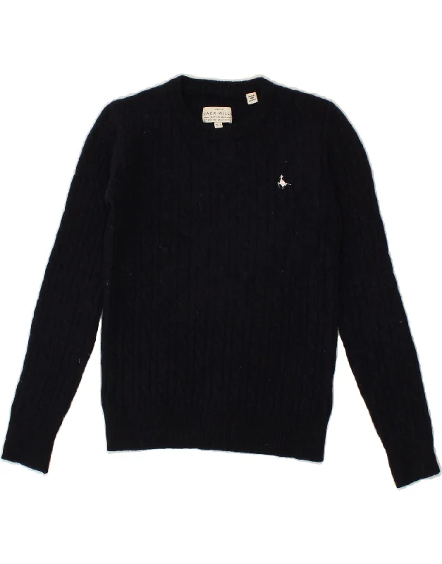 JACK WILLS Womens Crew Neck Jumper Sweater UK 8 Small Navy Blue Lambswool