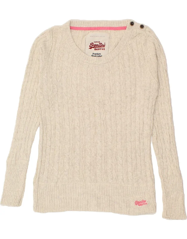 SUPERDRY Womens Boat Neck Jumper Sweater UK 14 Large Beige Cotton