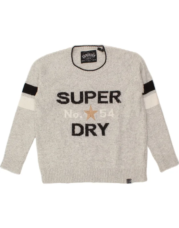 SUPERDRY Womens Graphic Crew Neck Jumper Sweater UK 14 Large Grey Cotton