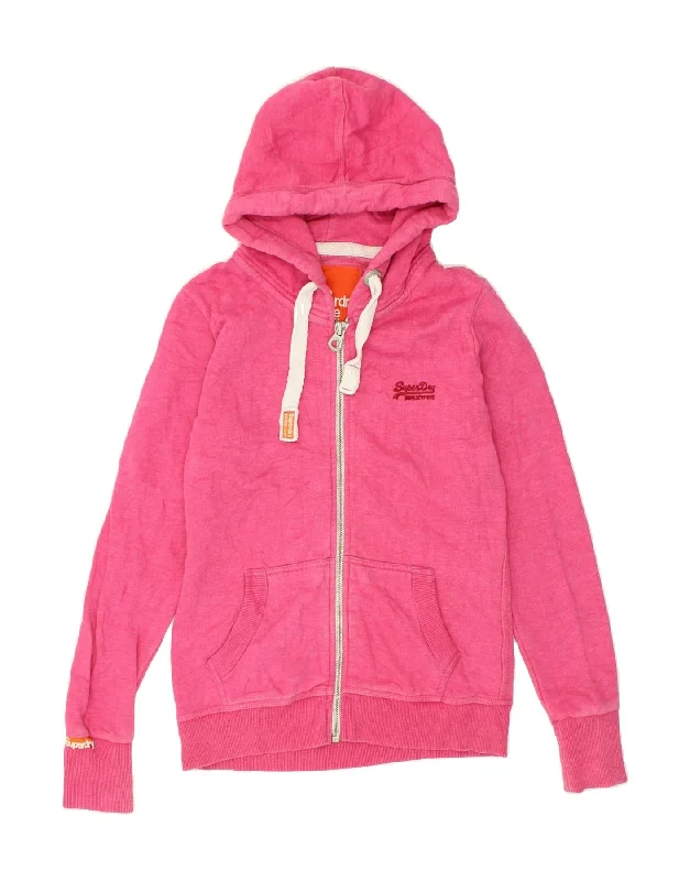 SUPERDRY Womens Zip Hoodie Sweater UK 12 Medium Pink Cotton