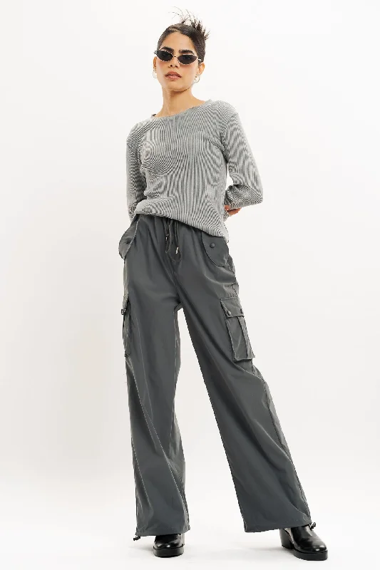 Dark Grey Wide Leg Cargo Trouser